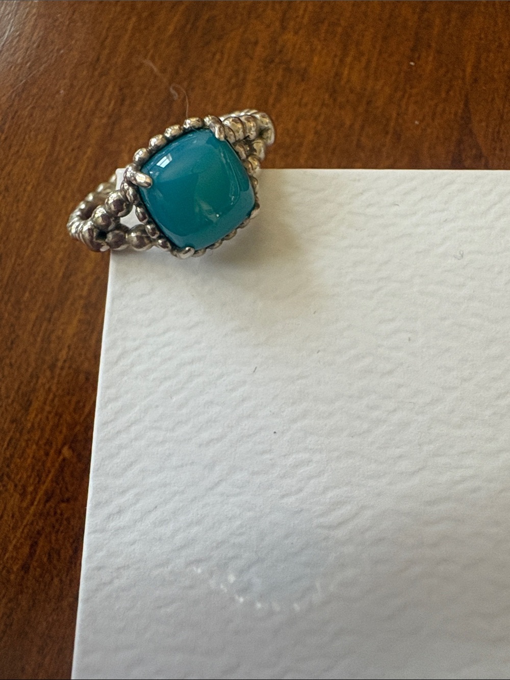 Pandora Turquoise Cushion Cabochon Beaded Silver Ring - Picture 2 of 4